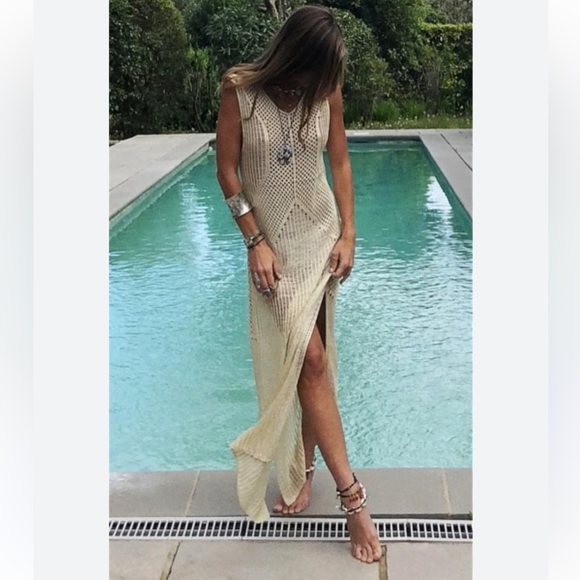 NWT Maeve by Anthropologie Crochet Maxi Dress Beach Cover Up - Neutral - OSFA - Picture 5 of 5